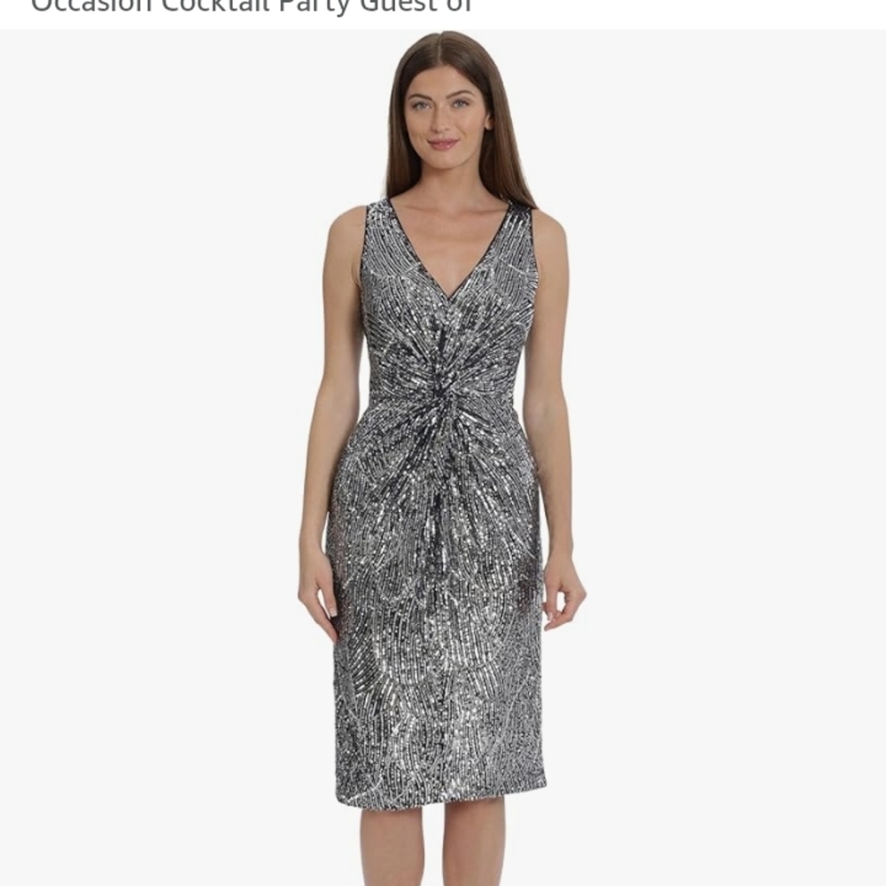 Maggy London Silver V-Neck Midi Dress